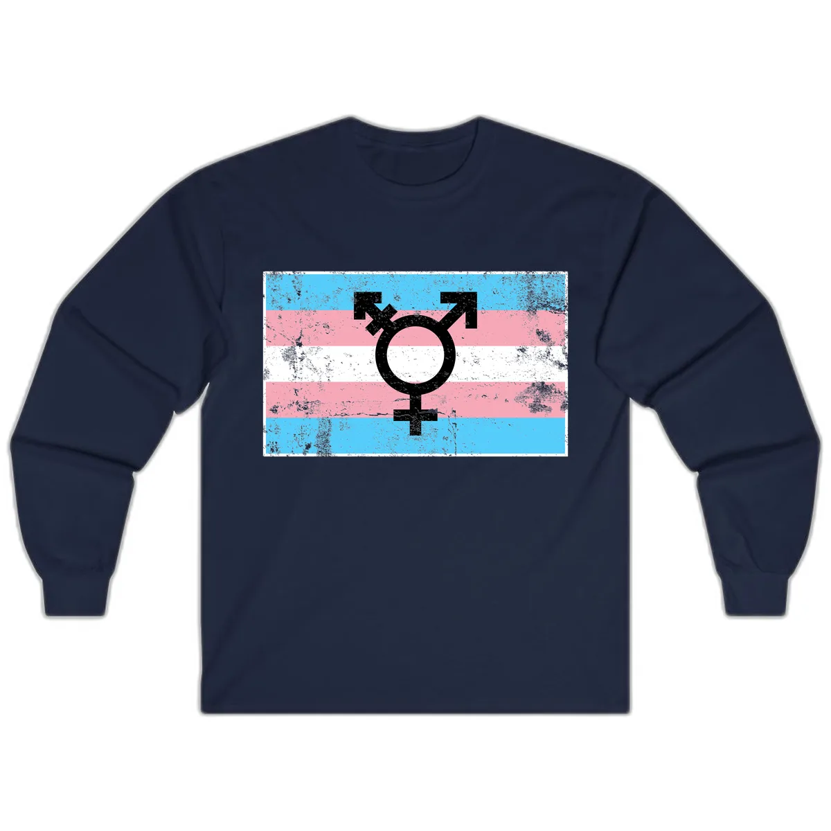 Transgender Pride Flag Symbol Long Sleeve in Navy