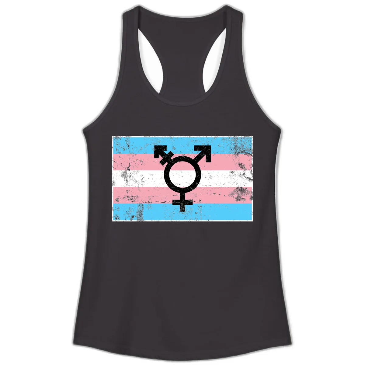 Transgender Pride Flag Symbol Ladies Tank in Black