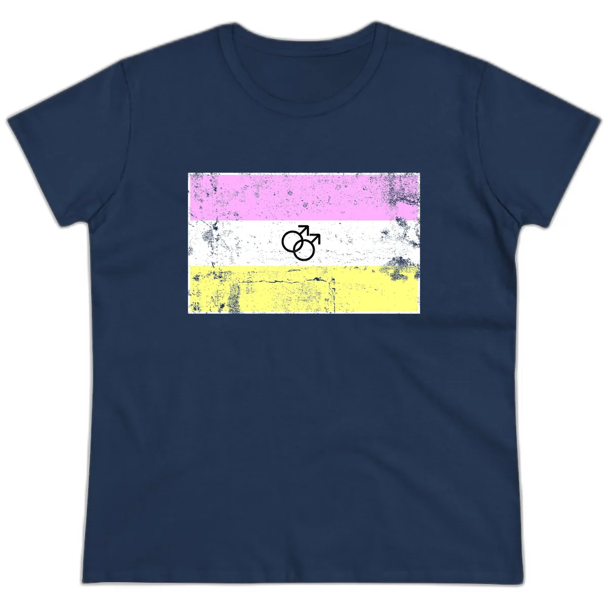 Male Pride Flag Symbol Design Ladies Tee in Navy