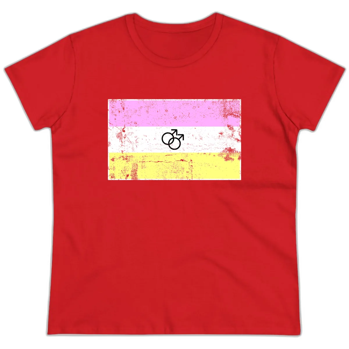 Male Pride Flag Symbol Design Ladies Tee in Red