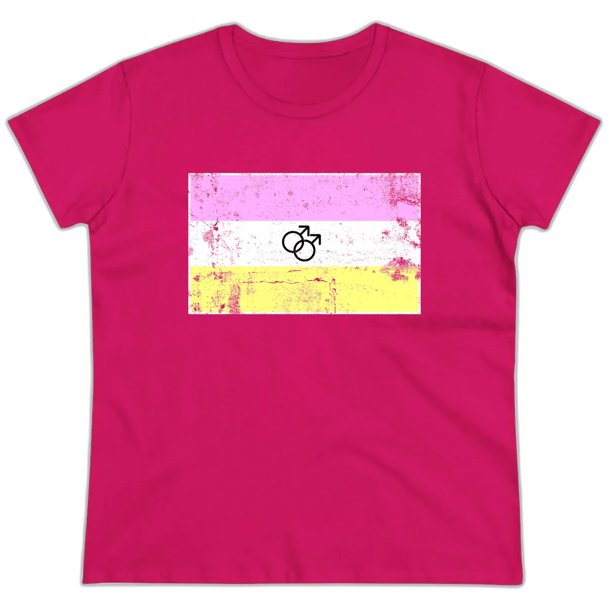 Male Pride Flag Symbol Design Ladies Tee in Heliconia