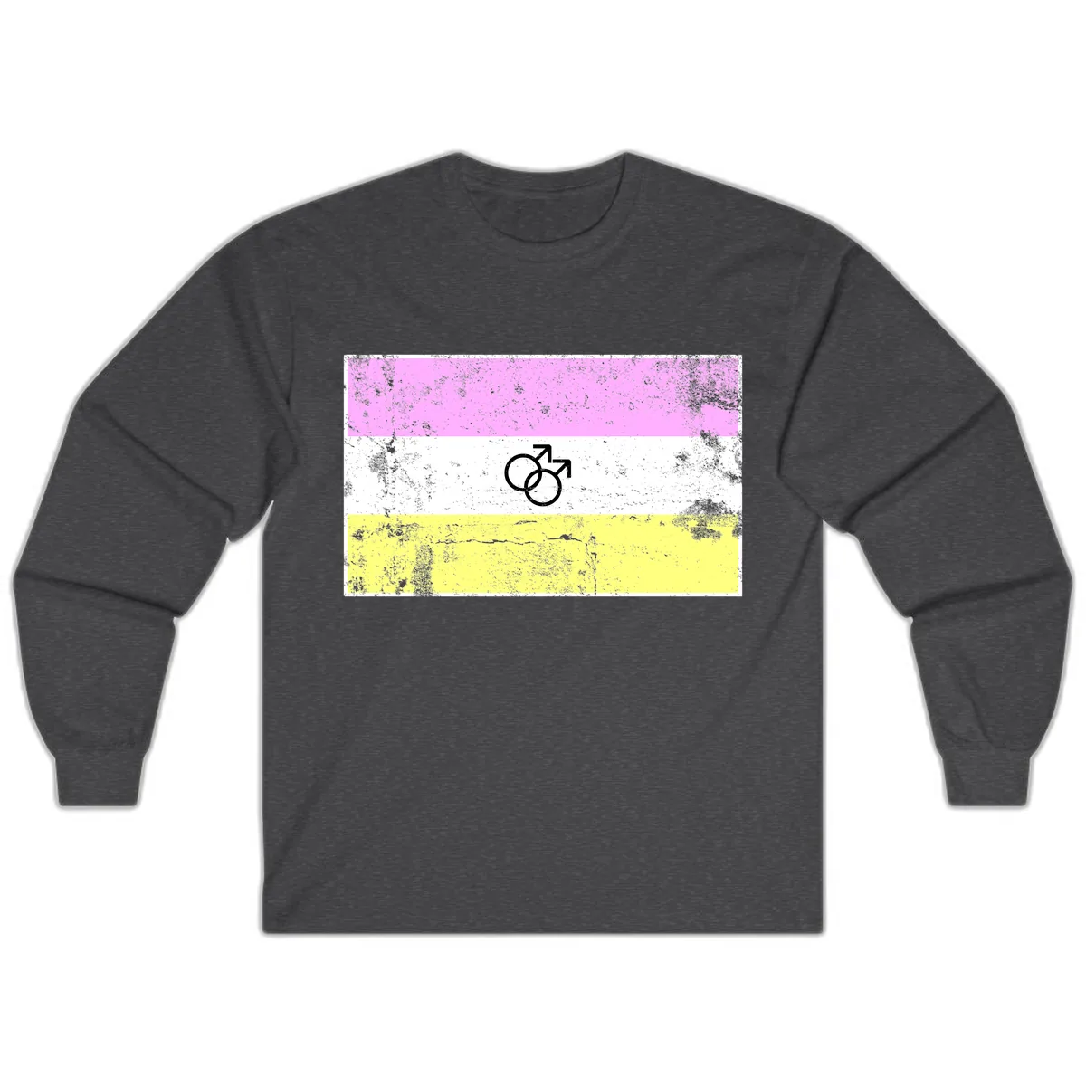 Male Pride Flag Symbol Design Long Sleeve in Dark Heather