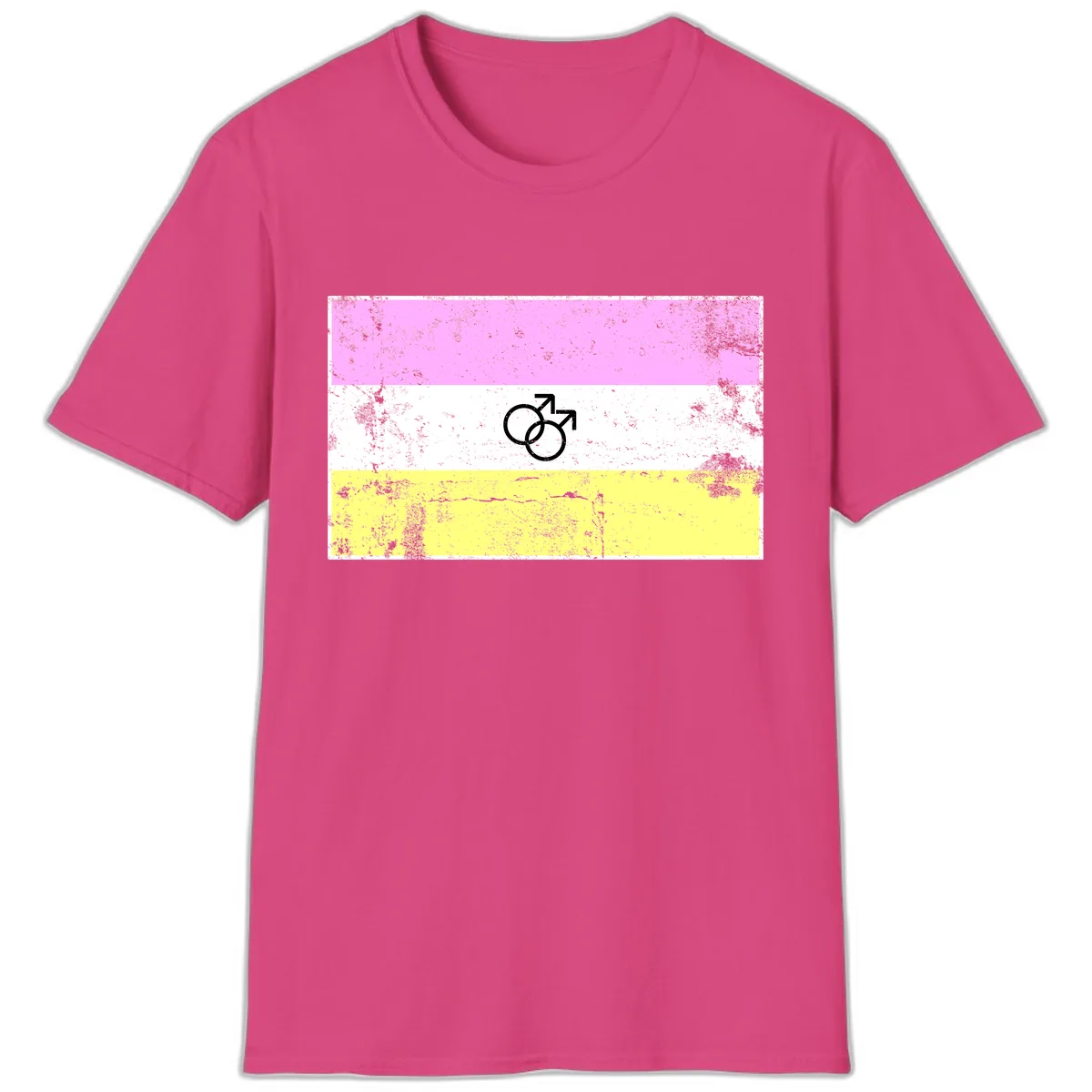 Male Pride Flag Symbol Design T-Shirt in Heliconia