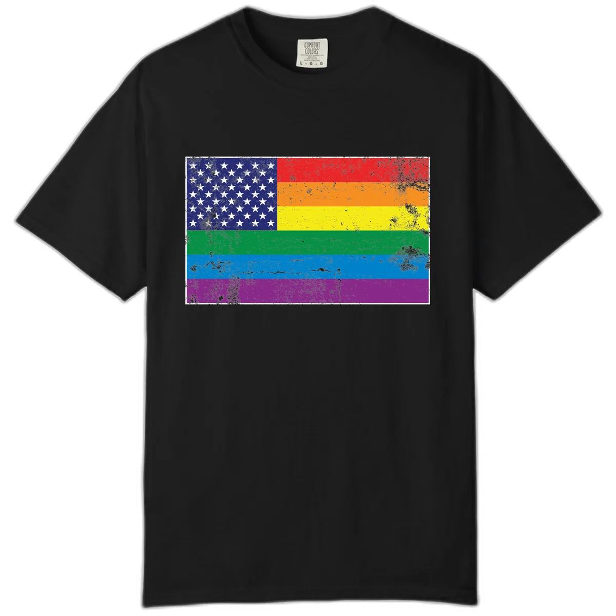 American Rainbow Pride Flag Comfort Color in Black