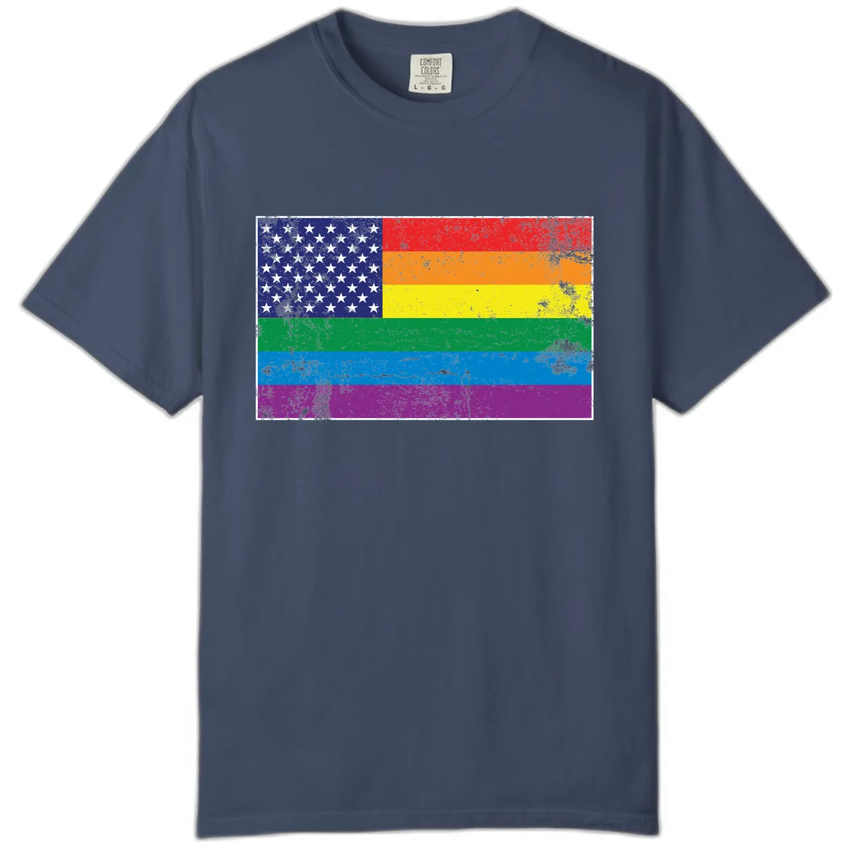 American Rainbow Pride Flag Comfort Color in Midnight