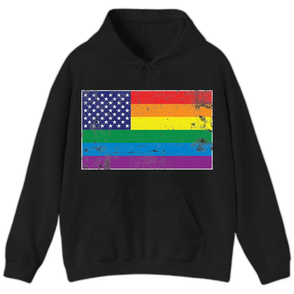 American Rainbow Pride Flag Hoodie in Black