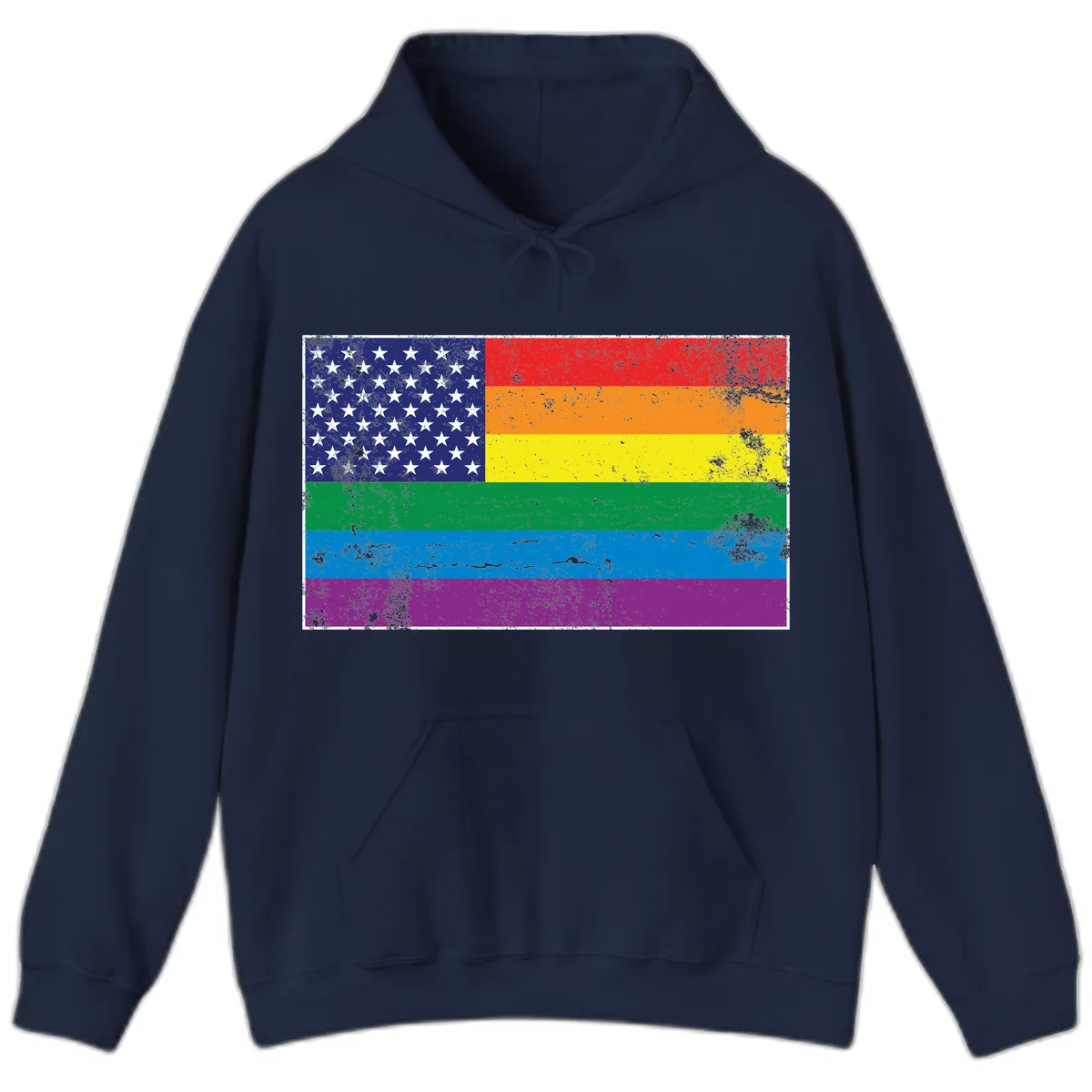 American Rainbow Pride Flag Hoodie in Navy