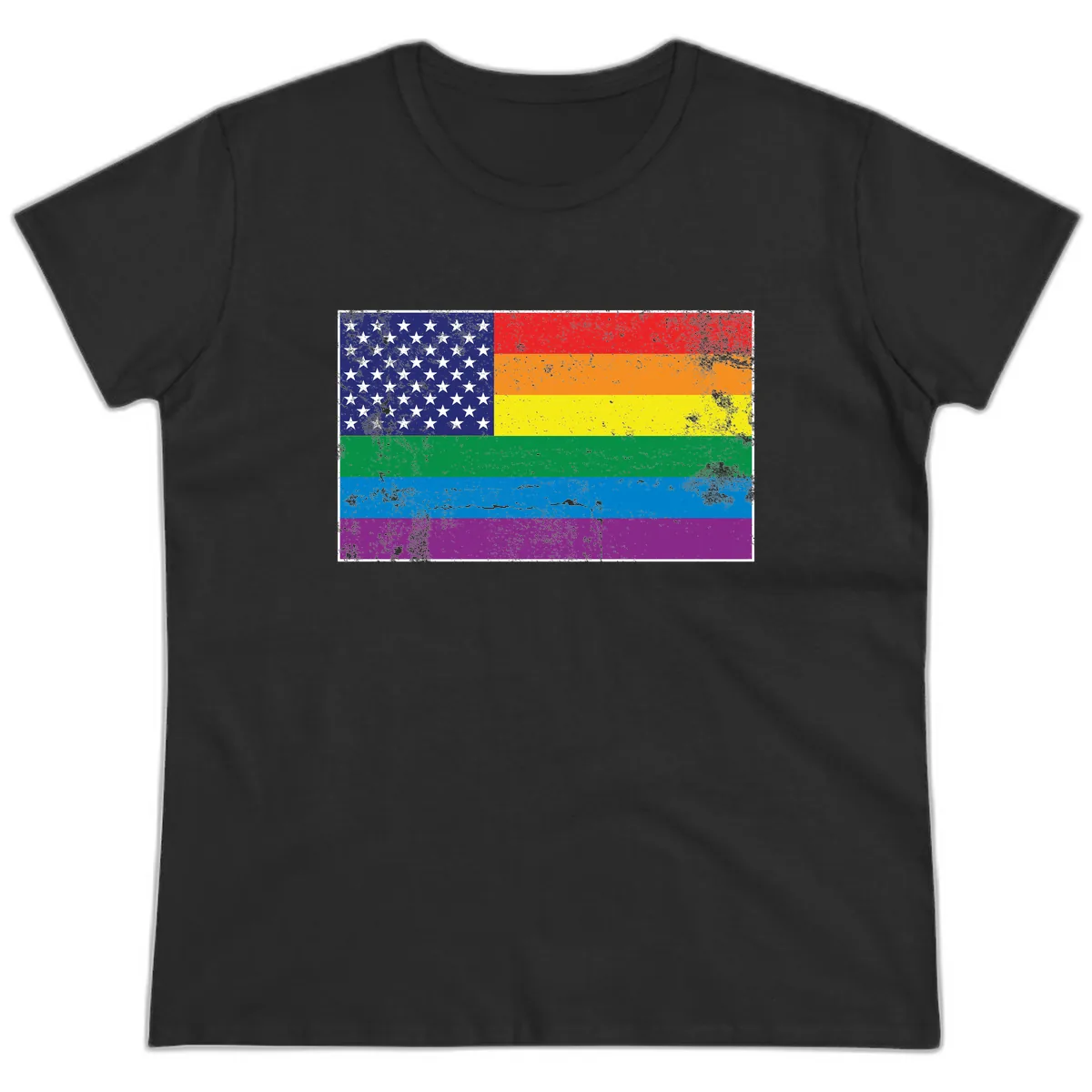 American Rainbow Pride Flag Ladies Tee in Black