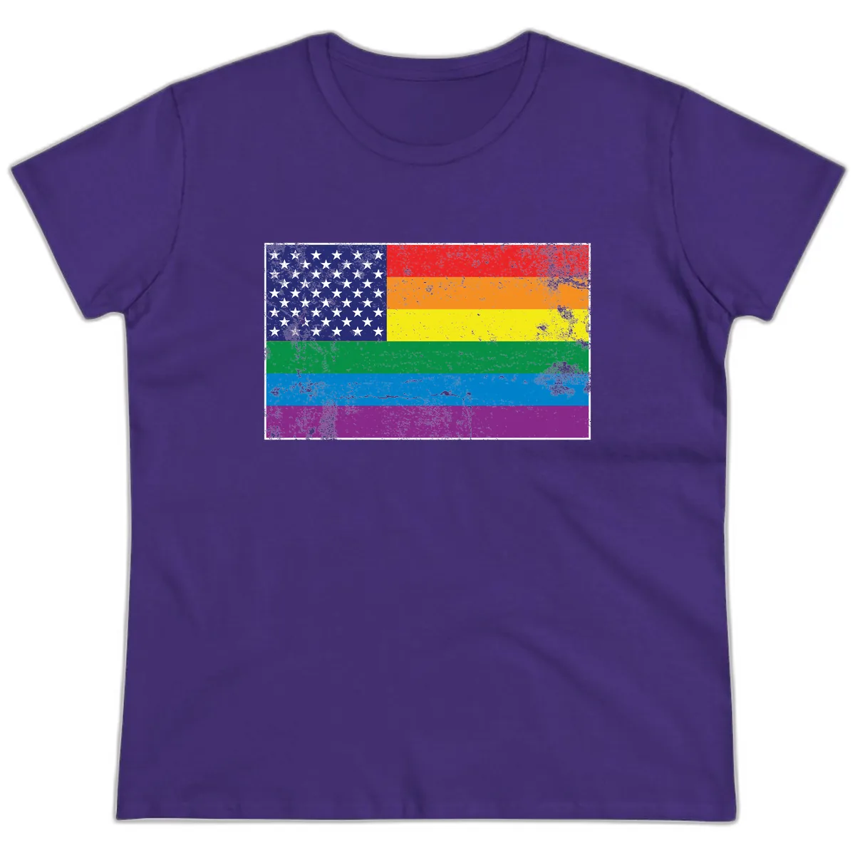 American Rainbow Pride Flag Ladies Tee in Purple