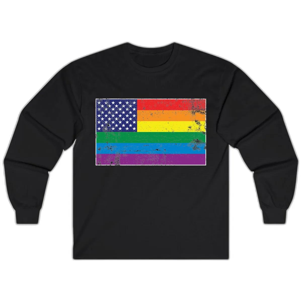 American Rainbow Pride Flag Long Sleeve in Black