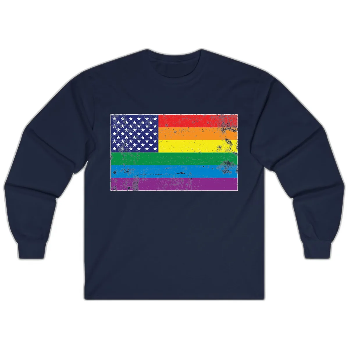 American Rainbow Pride Flag Long Sleeve in Navy
