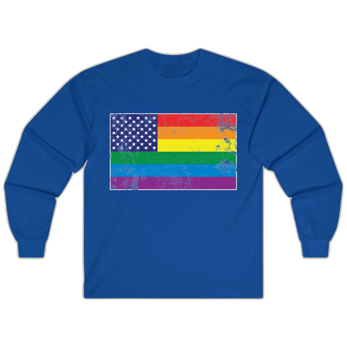 American Rainbow Pride Flag Long Sleeve in Royal
