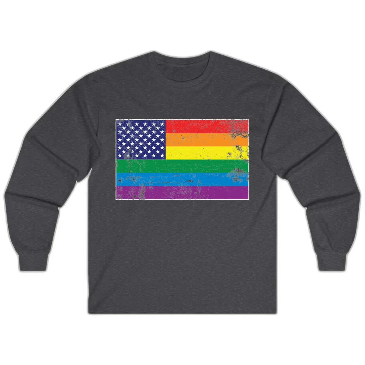 American Rainbow Pride Flag Long Sleeve in Dark Heather