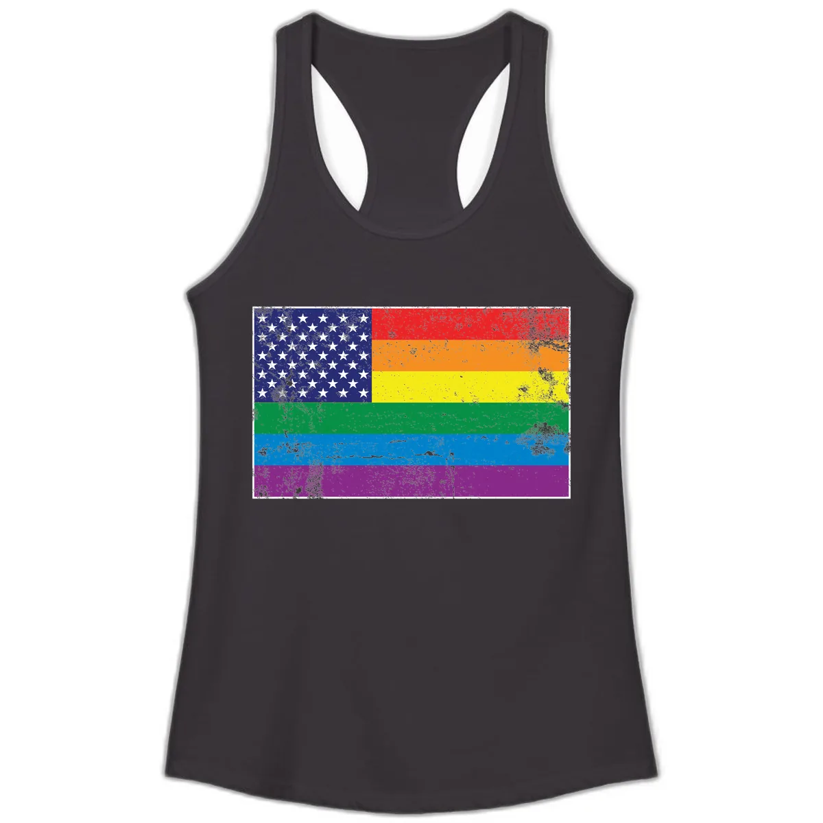 American Rainbow Pride Flag Ladies Tank in Black