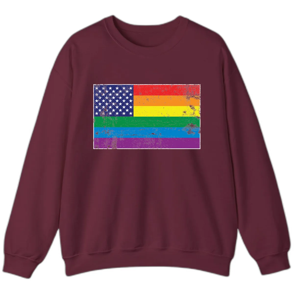 American Rainbow Pride Flag Sweatshirt in Maroon