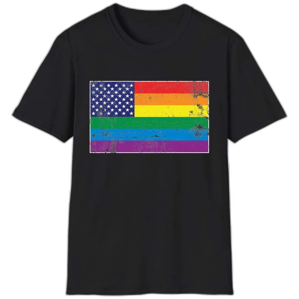 American Rainbow Pride Flag T-Shirt in Black
