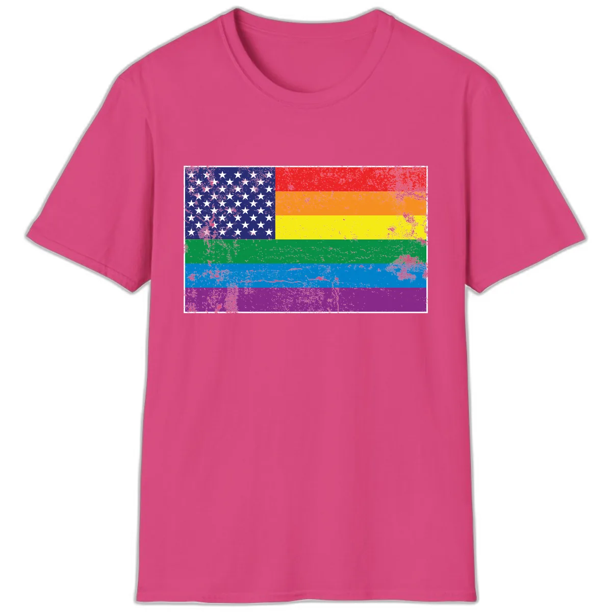 American Rainbow Pride Flag T-Shirt in Heliconia