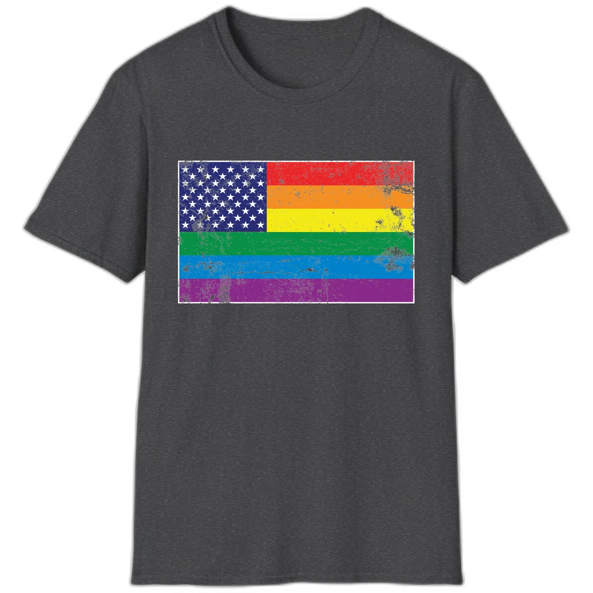 American Rainbow Pride Flag T-Shirt in Dark Heather