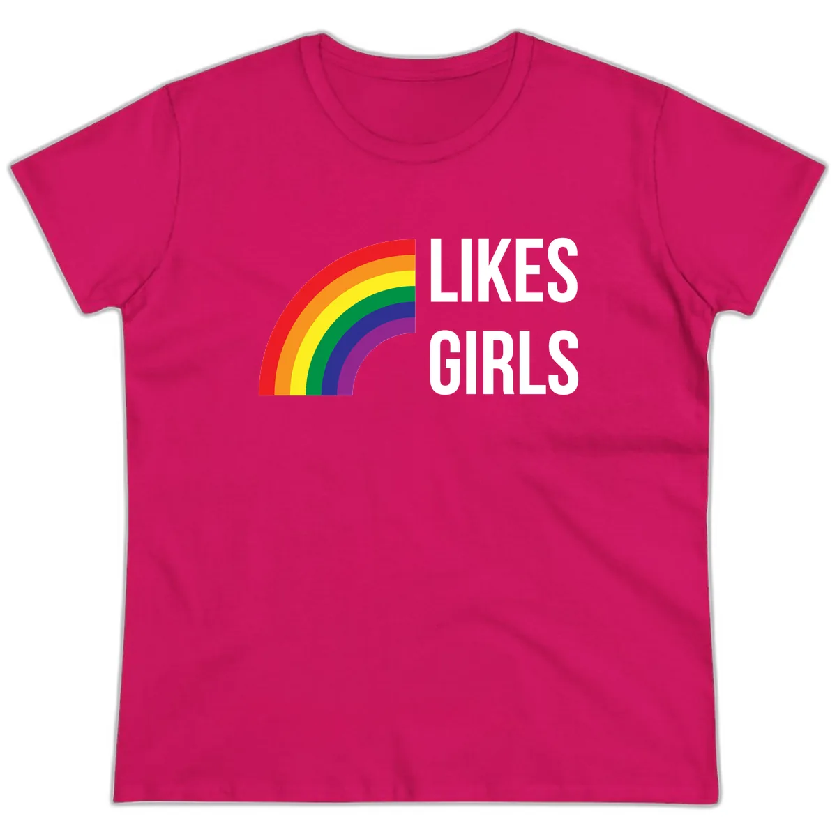 Likes Girls Rainbow Pride Ladies Tee in Heliconia