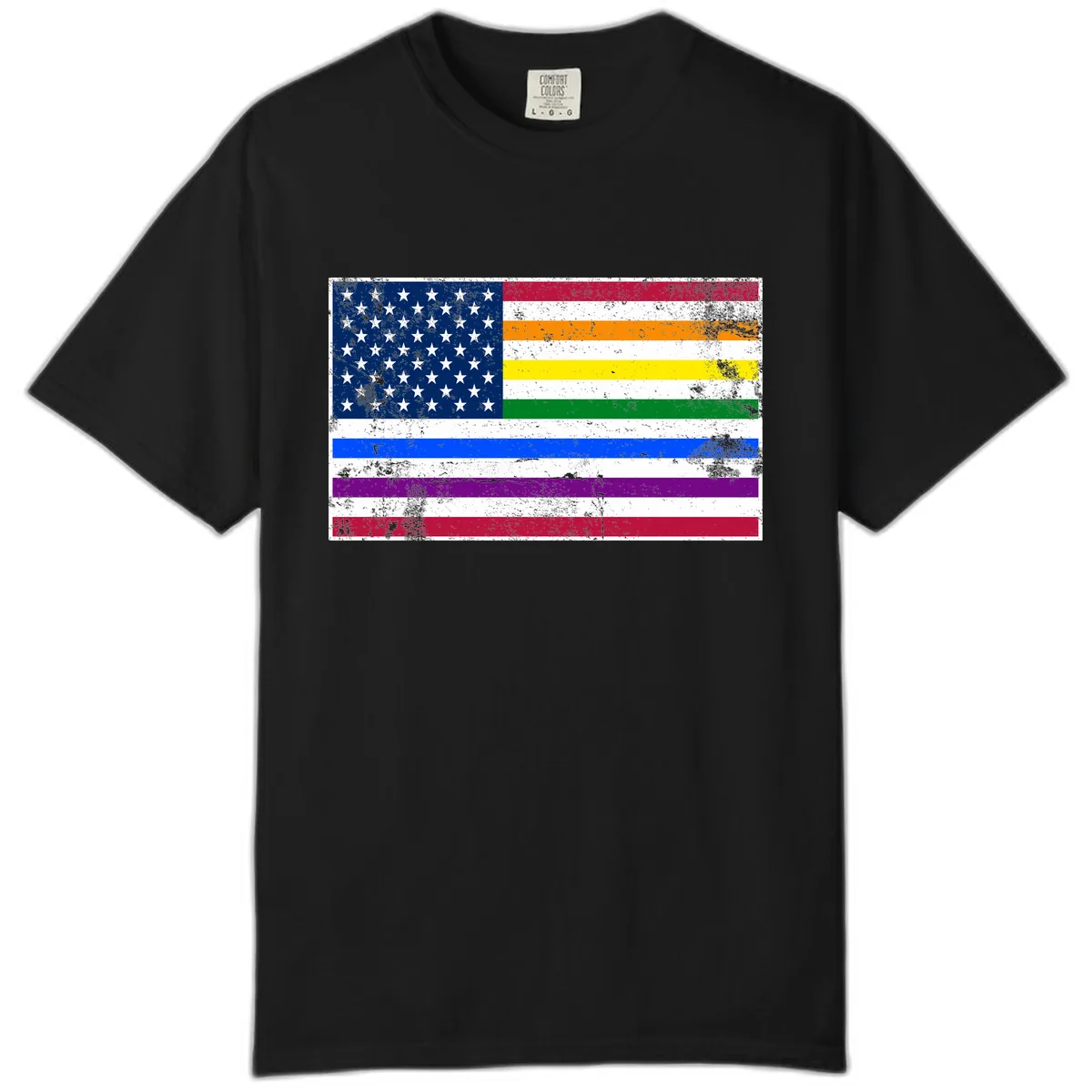 Progress Pride American Flag Comfort Color in Black