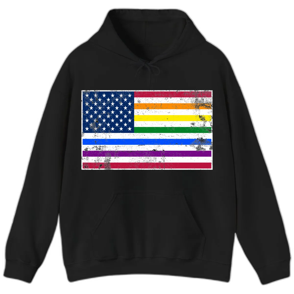 Progress Pride American Flag Hoodie in Black