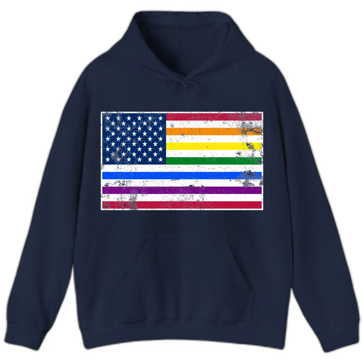 Progress Pride American Flag Hoodie in Navy