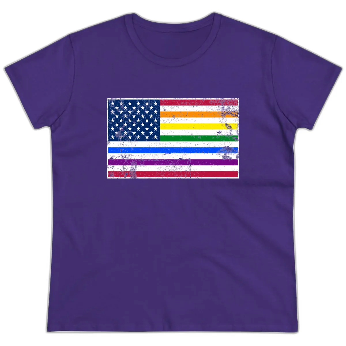 Progress Pride American Flag Ladies Tee in Purple
