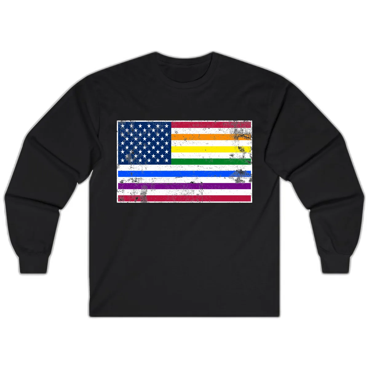 Progress Pride American Flag Long Sleeve in Black