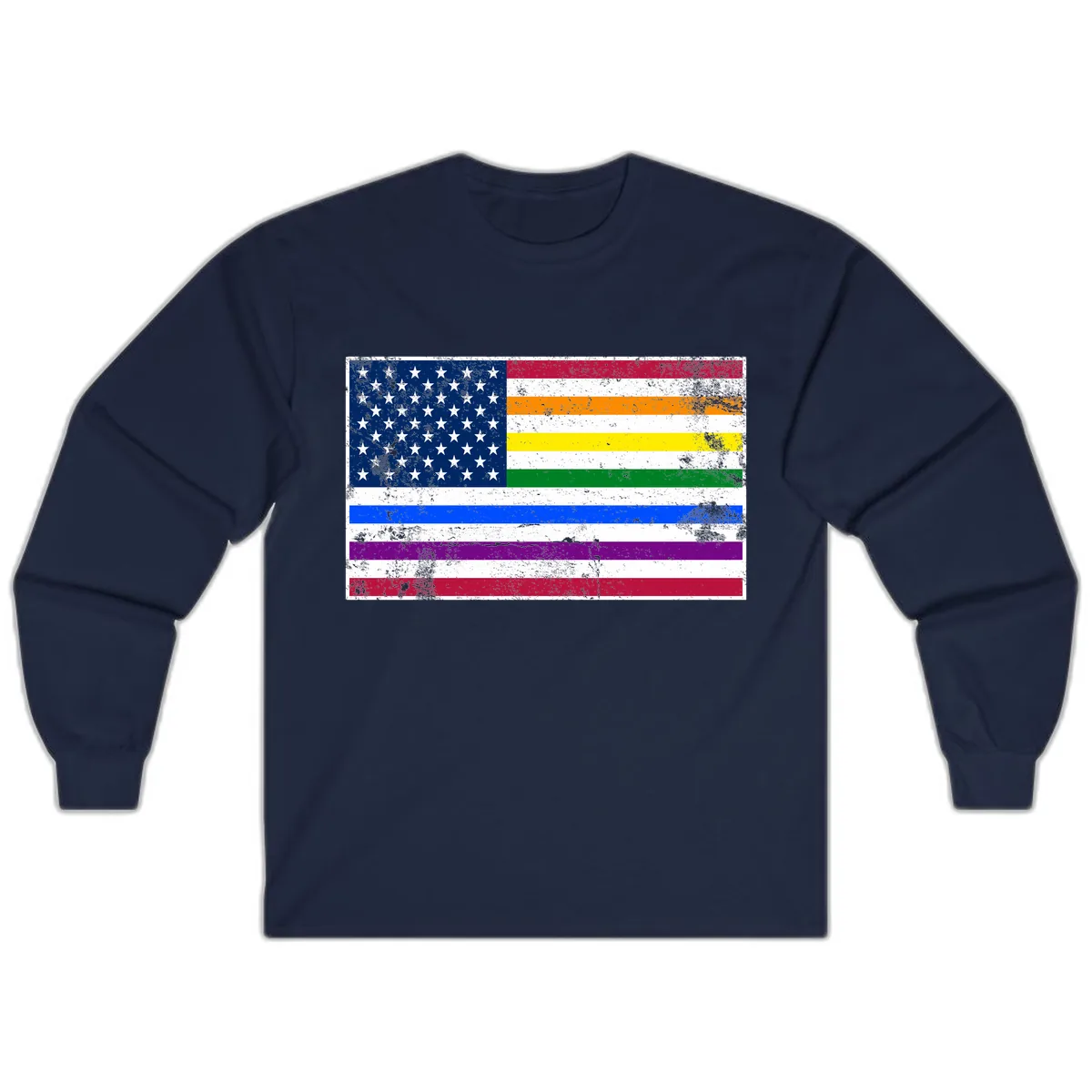 Progress Pride American Flag Long Sleeve in Navy