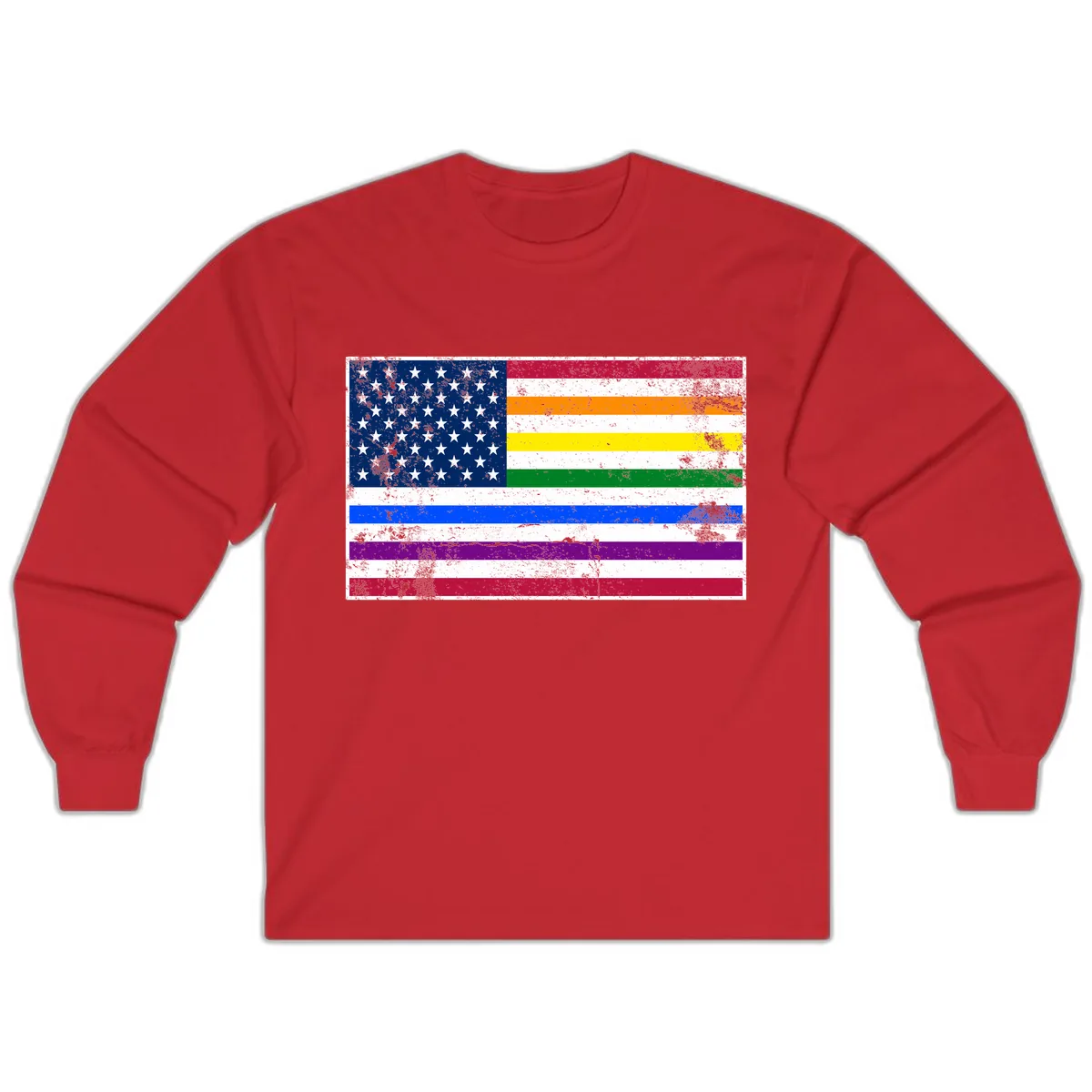Progress Pride American Flag Long Sleeve in Red