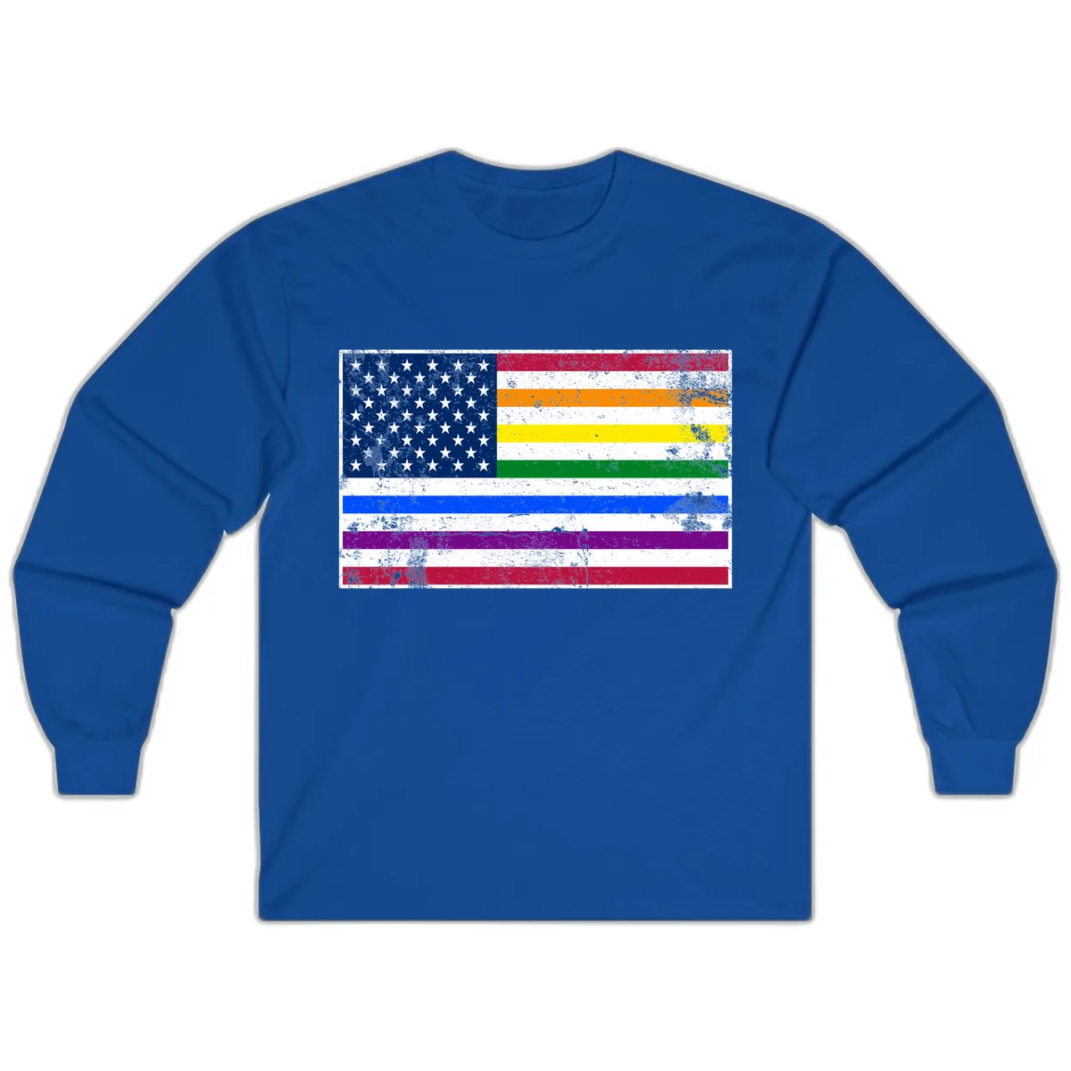 Progress Pride American Flag Long Sleeve in Royal