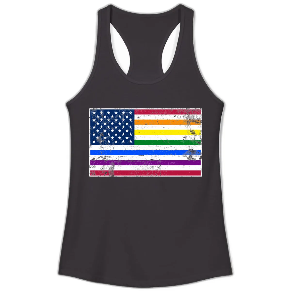 Progress Pride American Flag Ladies Tank in Black