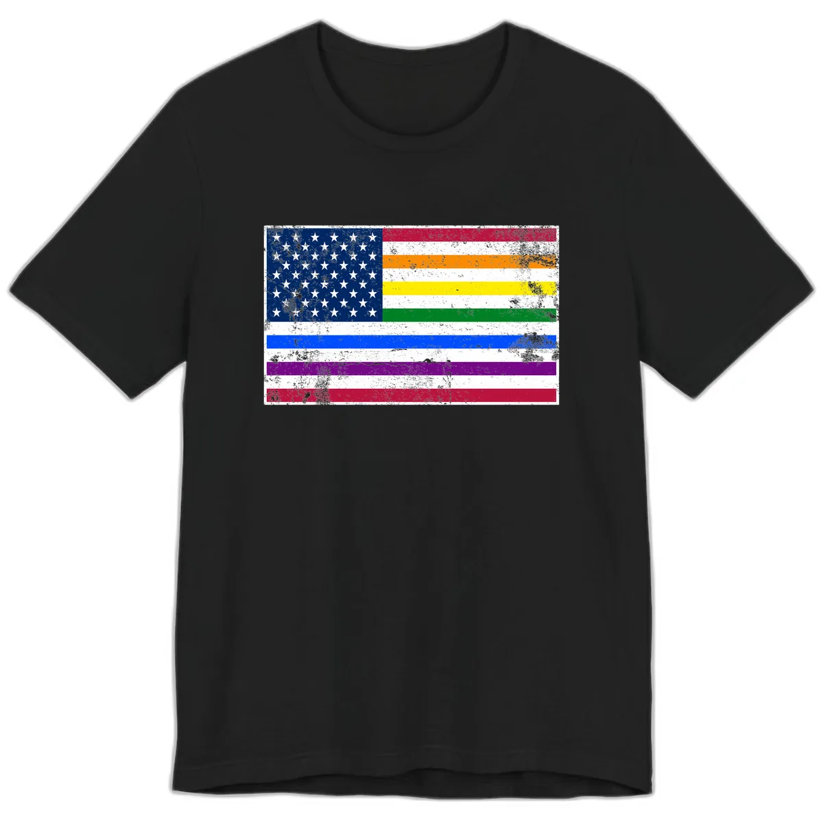 Progress Pride American Flag Premium T-Shirt in Black