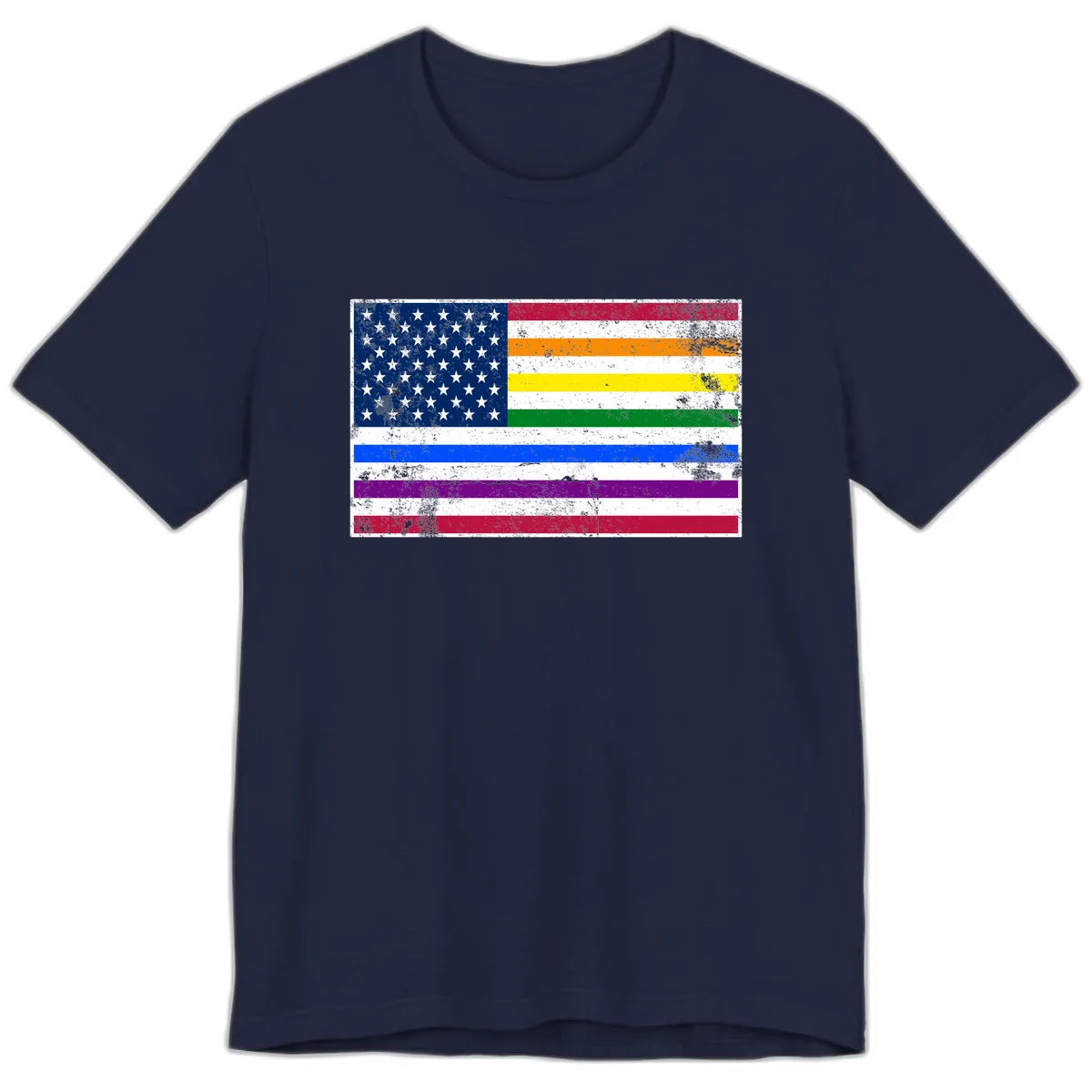 Progress Pride American Flag Premium T-Shirt in Navy