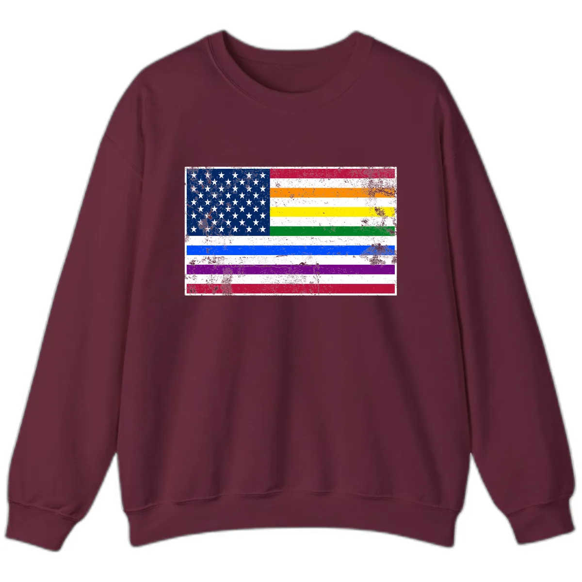 Progress Pride American Flag Sweatshirt in Maroon