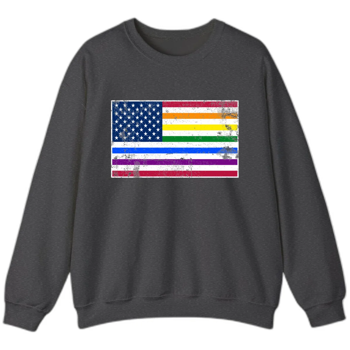 Progress Pride American Flag Sweatshirt in Dark Heather
