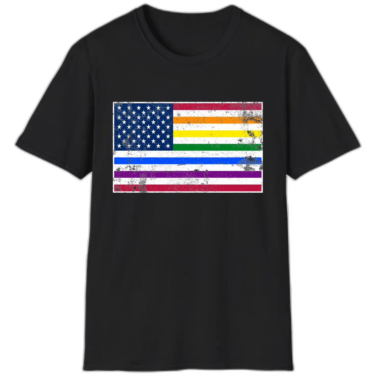 Progress Pride American Flag T-Shirt in Black