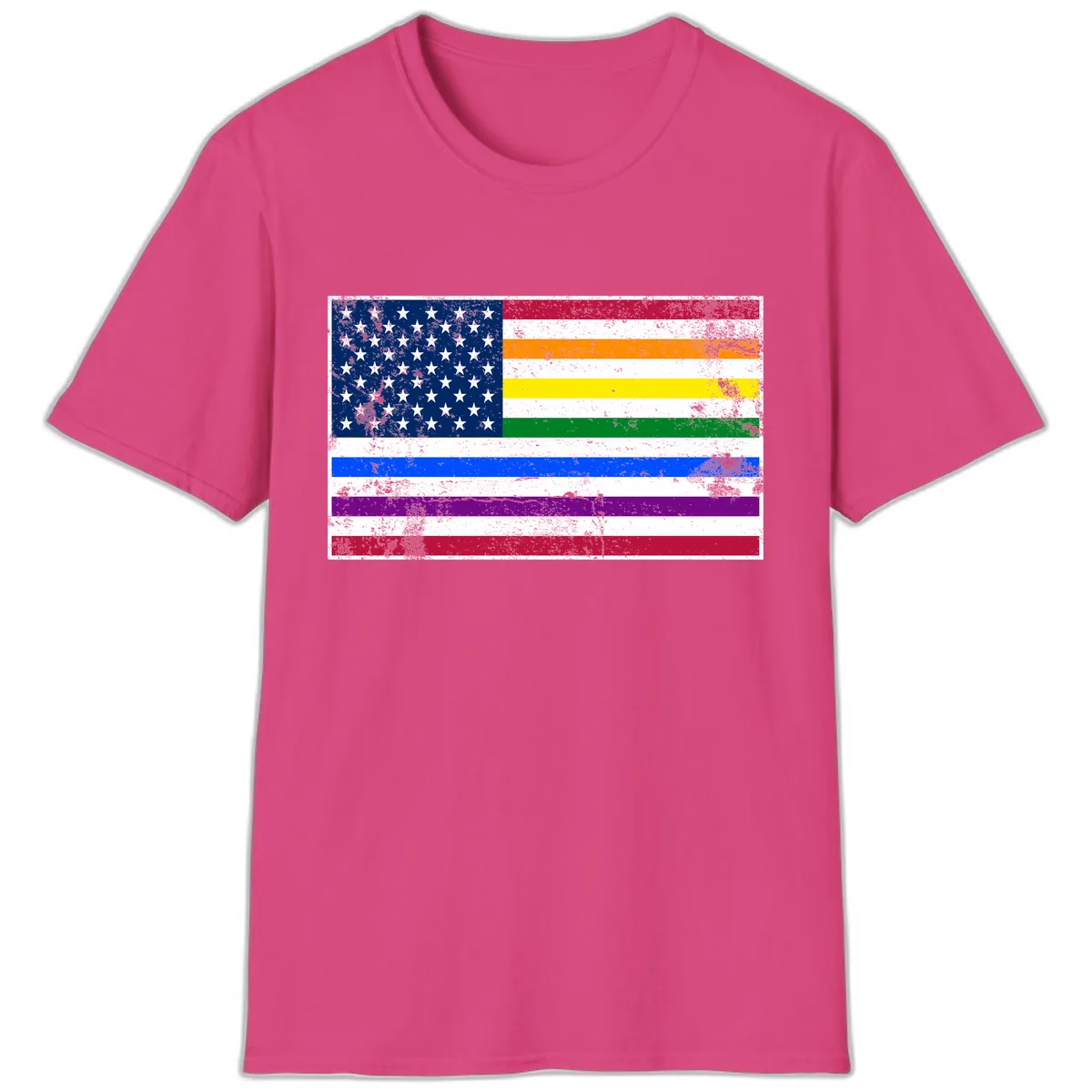 Progress Pride American Flag T-Shirt in Heliconia