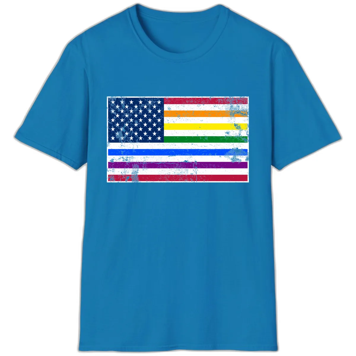 Progress Pride American Flag T-Shirt in Sapphire