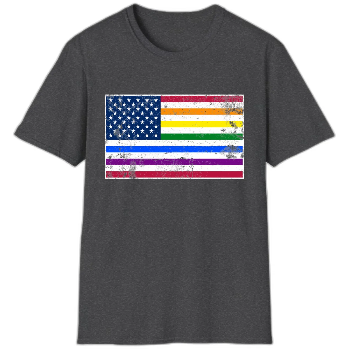 Progress Pride American Flag T-Shirt in Dark Heather