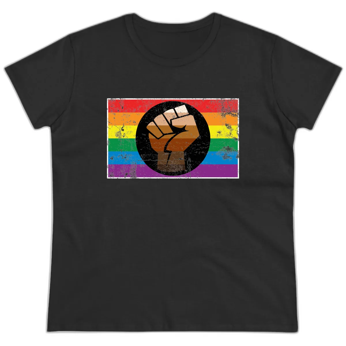 Raised Fist Pride Power Ladies Tee in Black
