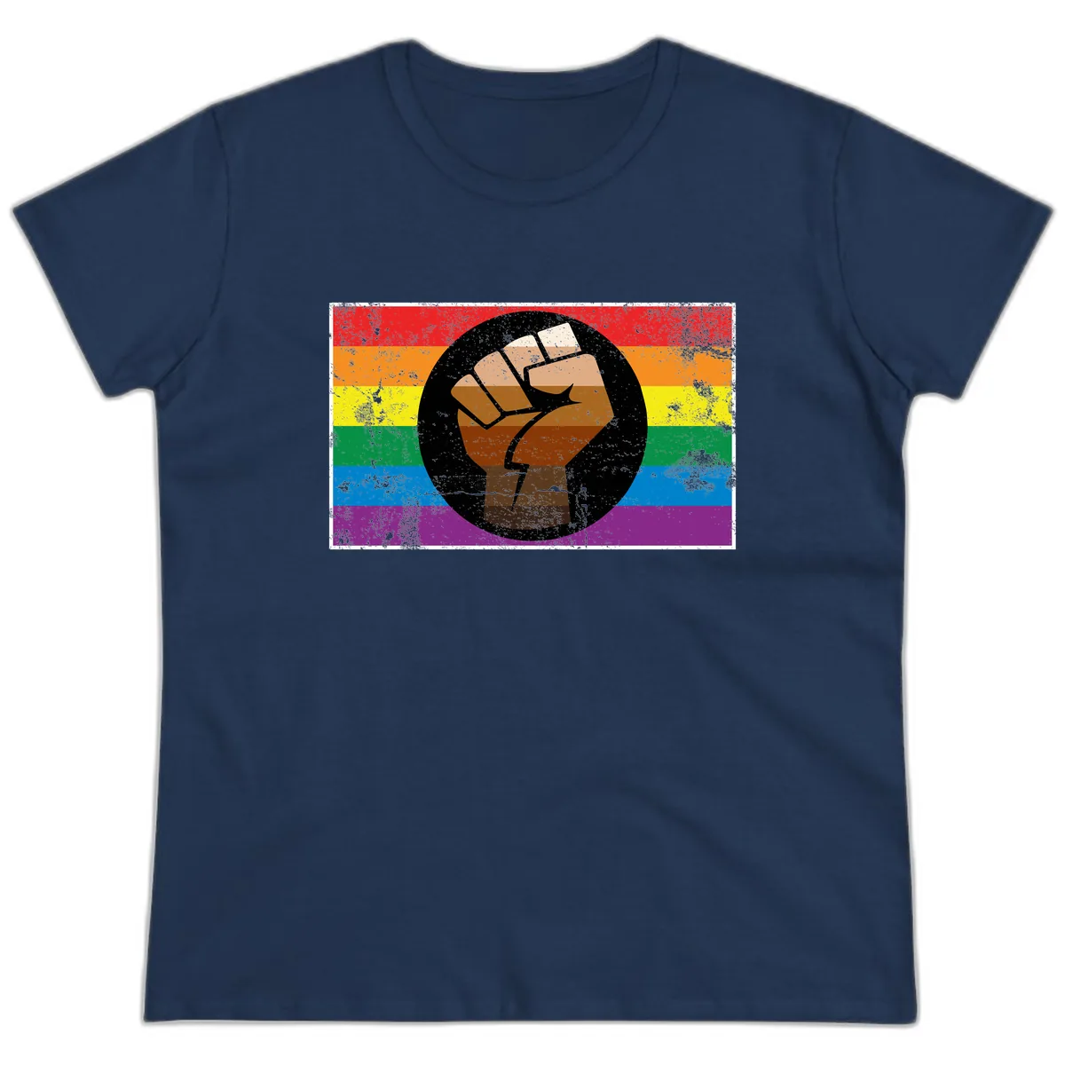 Raised Fist Pride Power Ladies Tee in Navy