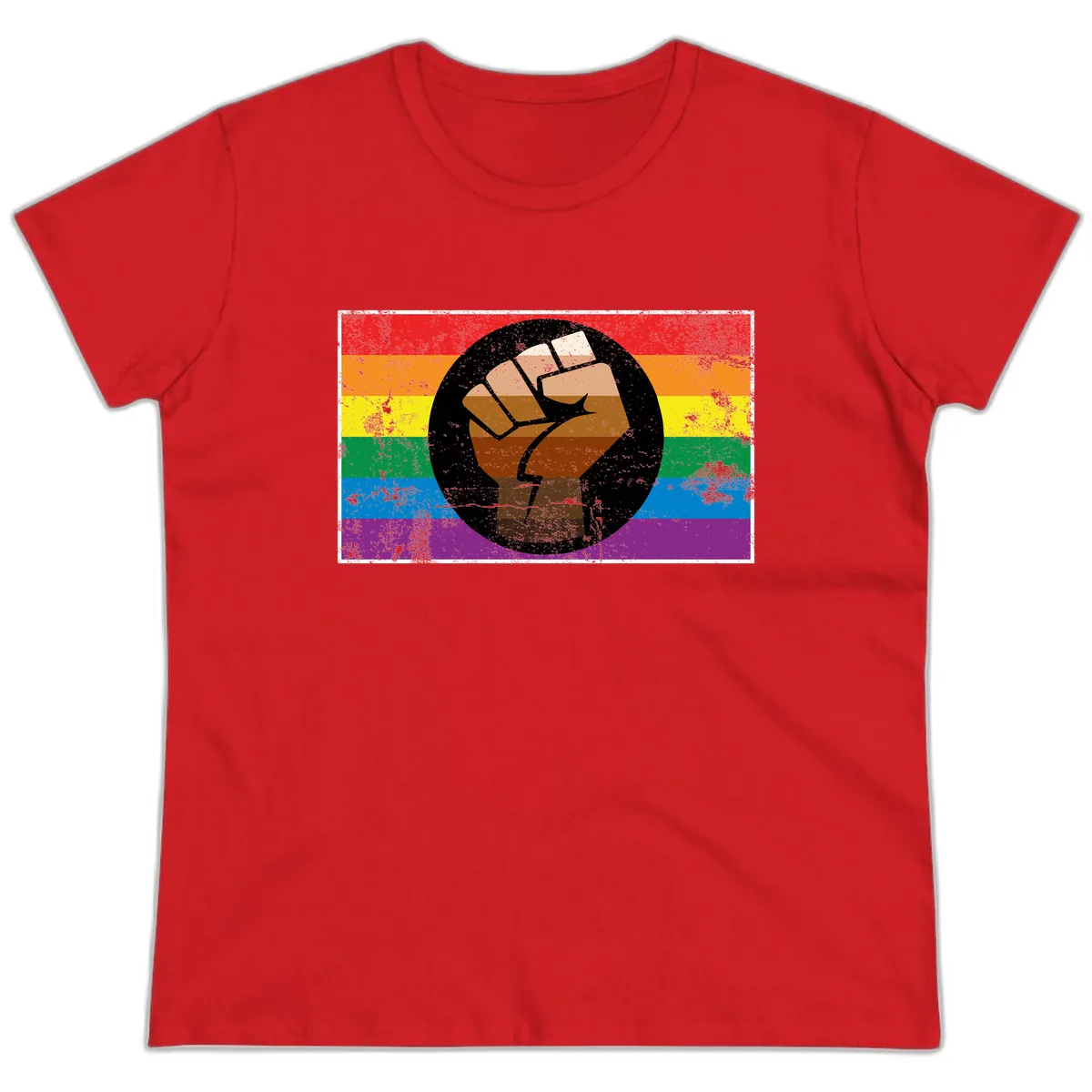 Raised Fist Pride Power Ladies Tee in Red