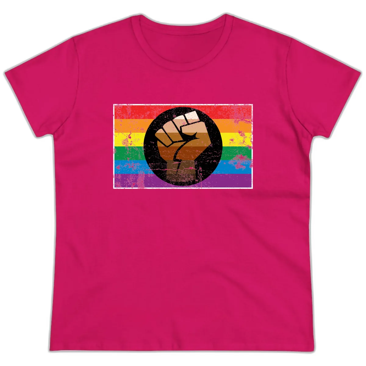 Raised Fist Pride Power Ladies Tee in Heliconia