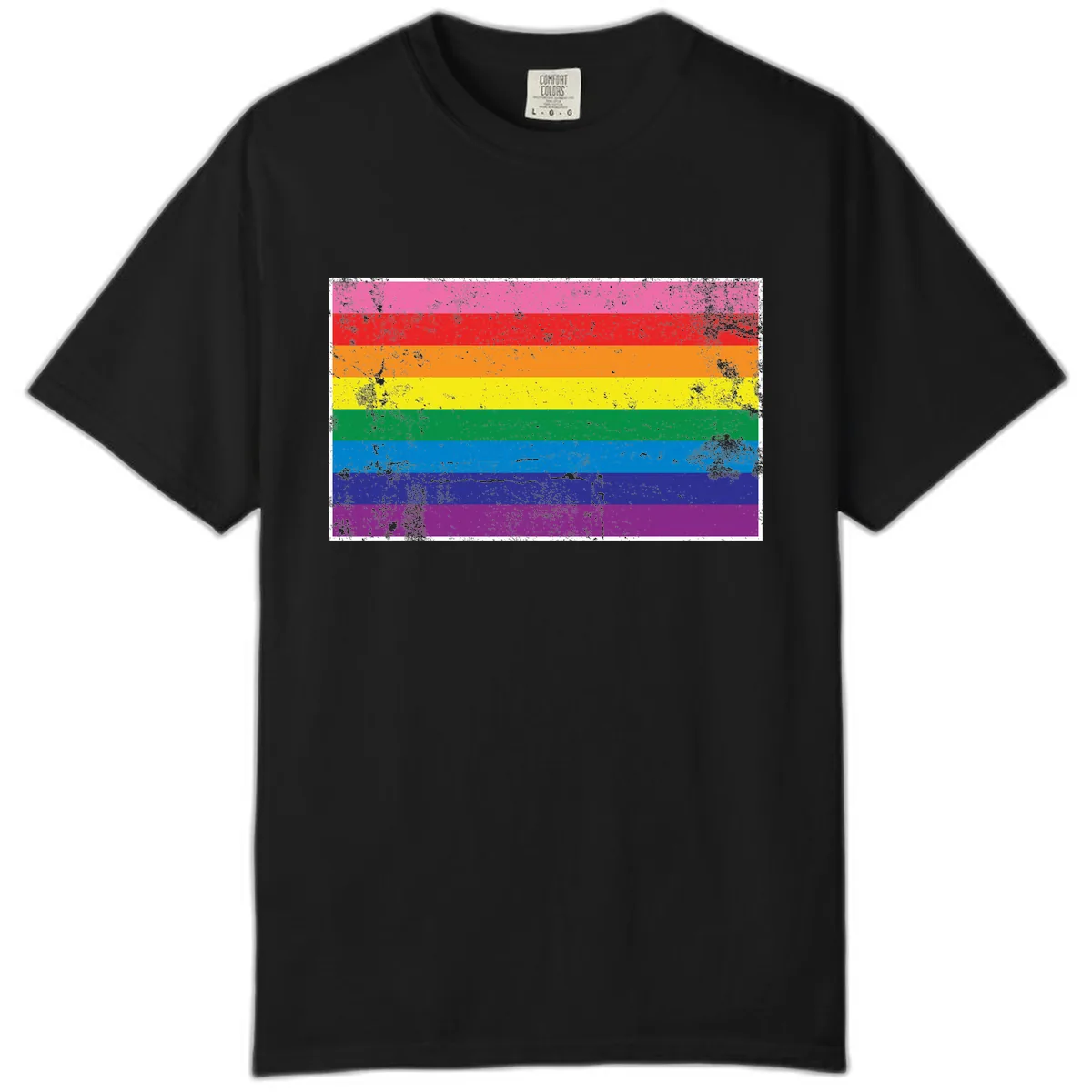 Rainbow Pride Flag Distressed Comfort Color in Black