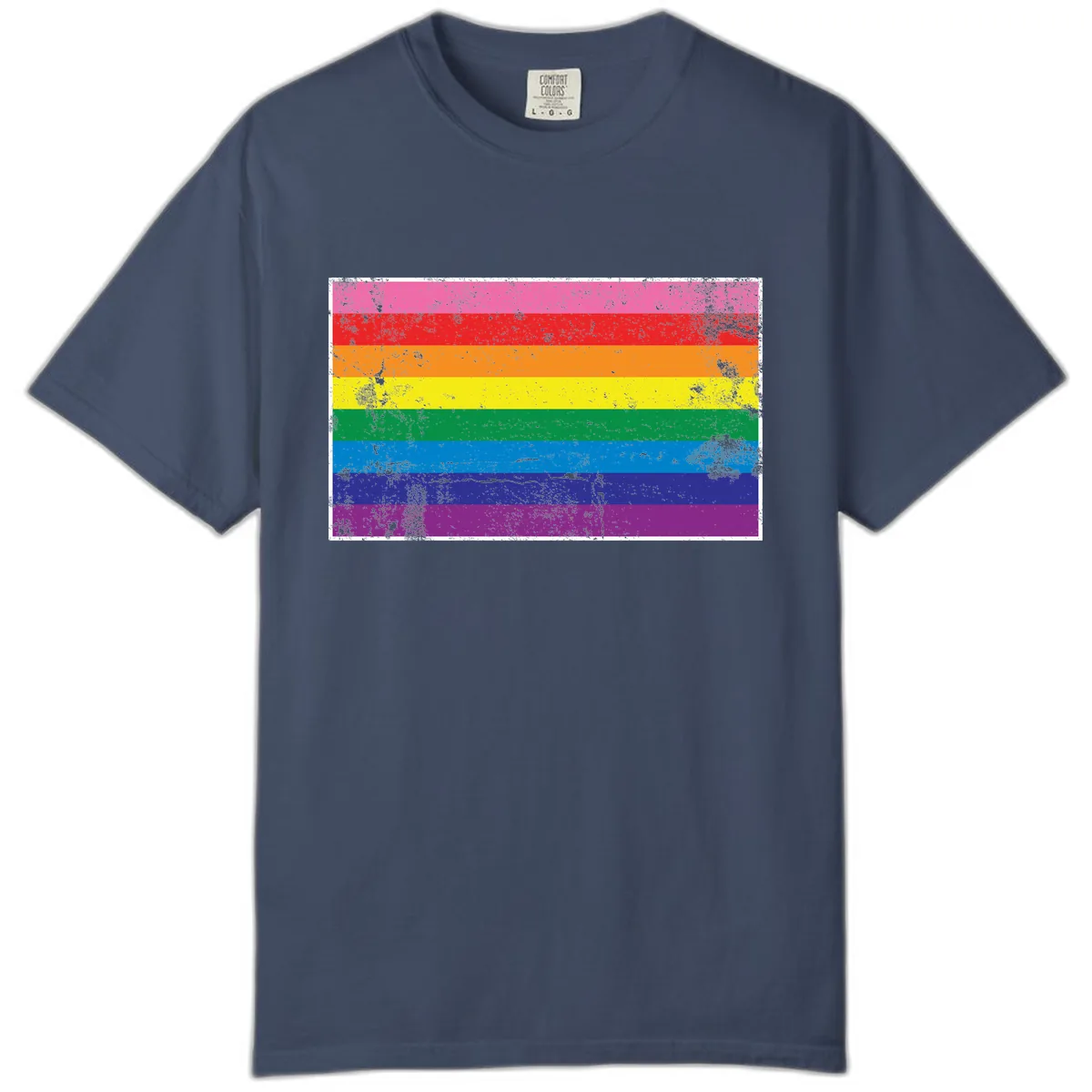 Rainbow Pride Flag Distressed Comfort Color in Midnight