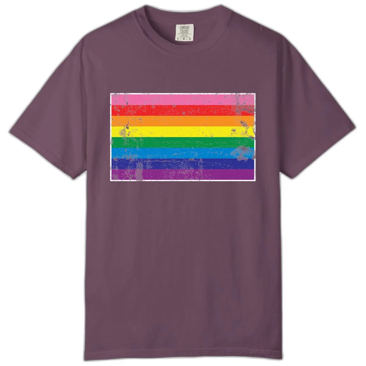 Rainbow Pride Flag Distressed Comfort Color in Berry