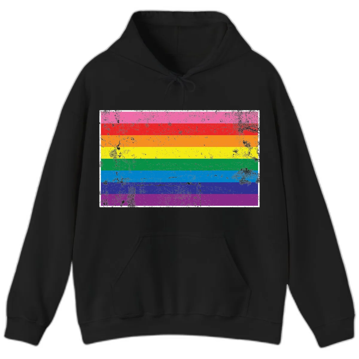 Rainbow Pride Flag Distressed Hoodie in Black