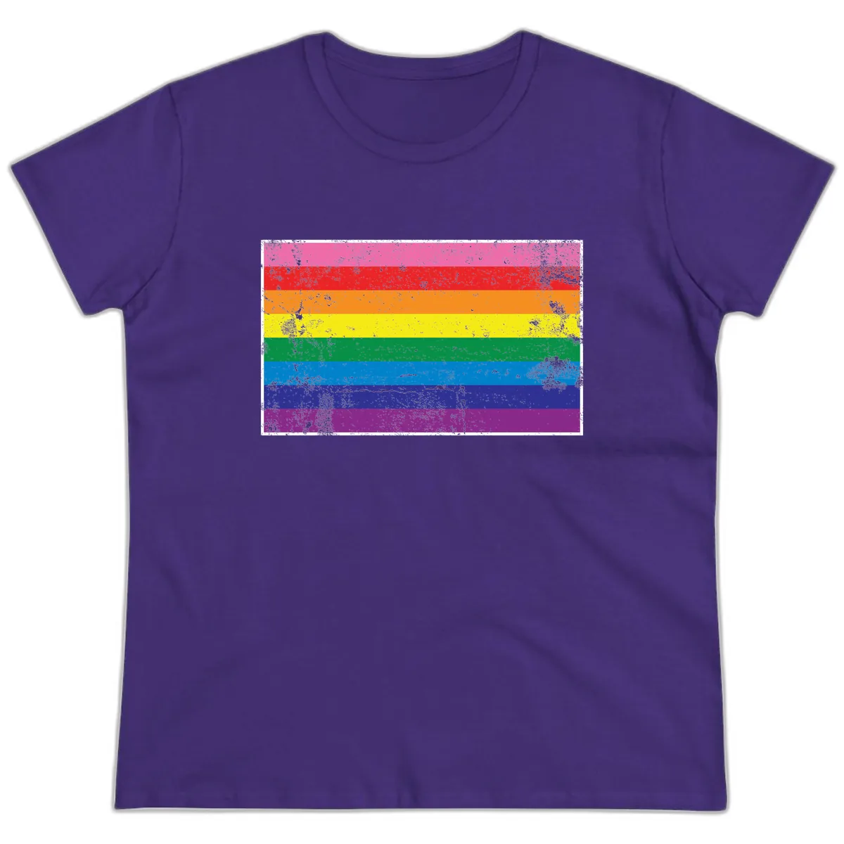 Rainbow Pride Flag Distressed Ladies Tee in Purple