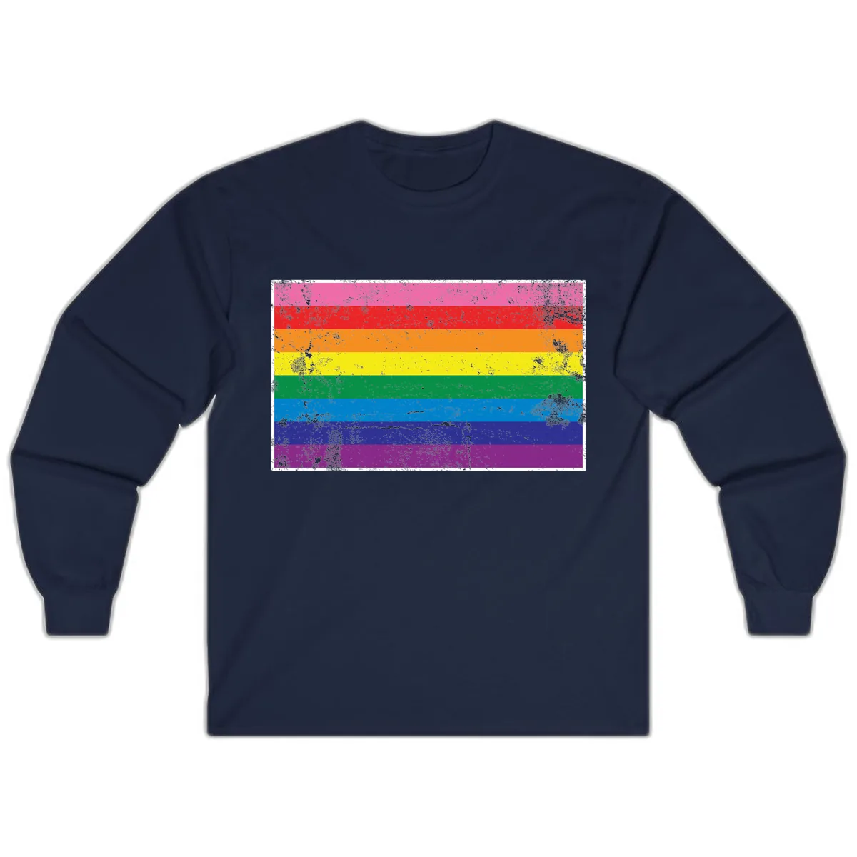 Rainbow Pride Flag Distressed Long Sleeve in Navy